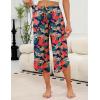 imageEkouaer Womens Pajama Pants Capri Wide Leg Lounge Pj Pants Summer Comfy Drawstring Pajama Bottoms with PocketsRed Flower