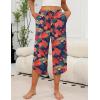 imageEkouaer Womens Pajama Pants Capri Wide Leg Lounge Pj Pants Summer Comfy Drawstring Pajama Bottoms with PocketsRed Flower
