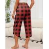 imageEkouaer Womens Pajama Pants Capri Wide Leg Lounge Pj Pants Summer Comfy Drawstring Pajama Bottoms with PocketsRed Plaid