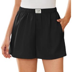 imageEkouaer Womens Boxer Shorts Casual Lounge Pajama Shorts Summer Sleep Pants Y2K Beach Bottoms with PocketsBlack