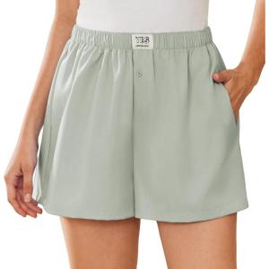 imageEkouaer Womens Boxer Shorts Casual Lounge Pajama Shorts Summer Sleep Pants Y2K Beach Bottoms with PocketsLight Green