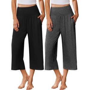 imageEkouaer Womens Pajama Pants Wide Leg Capri Yoga Pants Lounge Comfy Sleep Pj Bottoms with PocketsBlack  Charcoal