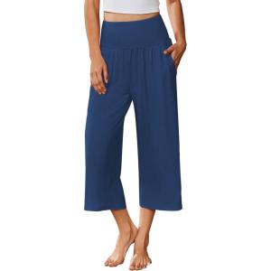imageEkouaer Womens Pajama Pants Wide Leg Capri Yoga Pants Lounge Comfy Sleep Pj Bottoms with PocketsBlue