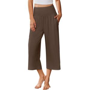 imageEkouaer Womens Pajama Pants Wide Leg Capri Yoga Pants Lounge Comfy Sleep Pj Bottoms with PocketsBrownie