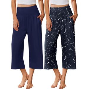 imageEkouaer Womens Pajama Pants Wide Leg Capri Yoga Pants Lounge Comfy Sleep Pj Bottoms with PocketsNavy  Stars