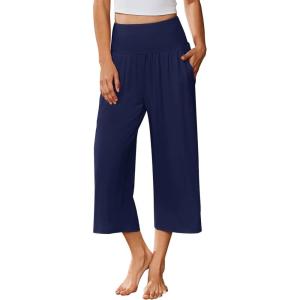 imageEkouaer Womens Pajama Pants Wide Leg Capri Yoga Pants Lounge Comfy Sleep Pj Bottoms with PocketsNavy