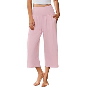 imageEkouaer Womens Pajama Pants Wide Leg Capri Yoga Pants Lounge Comfy Sleep Pj Bottoms with PocketsPink