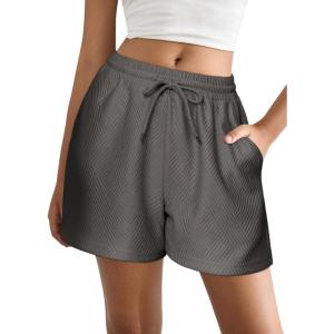 imageEkouaer Womens Pajama Shorts Textured Casual Lounge Short Elastic Waist Pj Shorts Sweatsuits with Pockets 2025Dark Grey