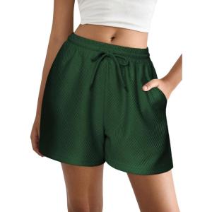 imageEkouaer Womens Pajama Shorts Textured Casual Lounge Short Elastic Waist Pj Shorts Sweatsuits with Pockets 2025Green