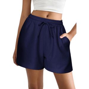 imageEkouaer Womens Pajama Shorts Textured Casual Lounge Short Elastic Waist Pj Shorts Sweatsuits with Pockets 2025Navy Blue