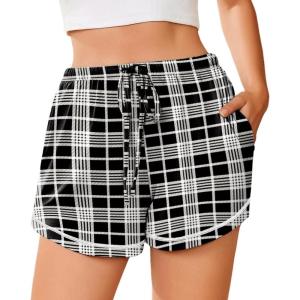 imageEkouaer Pajama Shorts For Women Soft Sleep Shorts Casual Lounge Pants Comfy Pj Pants with PocketsBlack Plaid