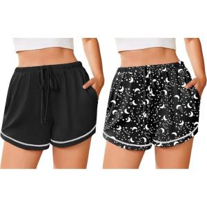 imageEkouaer Pajama Shorts For Women Soft Sleep Shorts Casual Lounge Pants Comfy Pj Pants with PocketsBlack and Moon