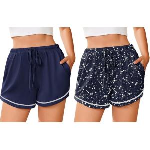 imageEkouaer Pajama Shorts For Women Soft Sleep Shorts Casual Lounge Pants Comfy Pj Pants with PocketsNavy and Star