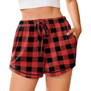 imageEkouaer Pajama Shorts For Women Soft Sleep Shorts Casual Lounge Pants Comfy Pj Pants with PocketsRed Plaid