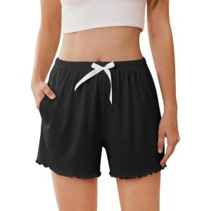 imageEkouaer Womens Pajama Shorts Soft Comfy Sleep Shorts Casual Elastic Waist Pj Short with PocketsBlack