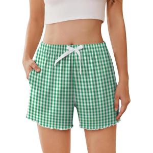 imageEkouaer Womens Pajama Shorts Soft Comfy Sleep Shorts Casual Elastic Waist Pj Short with PocketsGreen White Plaid