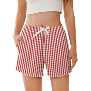 imageEkouaer Womens Pajama Shorts Soft Comfy Sleep Shorts Casual Elastic Waist Pj Short with PocketsRed White Plaid