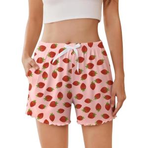 imageEkouaer Womens Pajama Shorts Soft Comfy Sleep Shorts Casual Elastic Waist Pj Short with PocketsStrawberry
