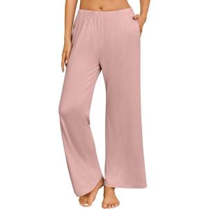 imageEkouaer Pajama Pants for Women Soft Comfy Pajama Bottoms Casual Stretch Wide Leg Pants with PocketsGray Pink