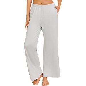 imageEkouaer Pajama Pants for Women Soft Comfy Pajama Bottoms Casual Stretch Wide Leg Pants with PocketsLight Grey