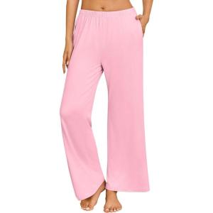 imageEkouaer Pajama Pants for Women Soft Comfy Pajama Bottoms Casual Stretch Wide Leg Pants with PocketsLight Pink