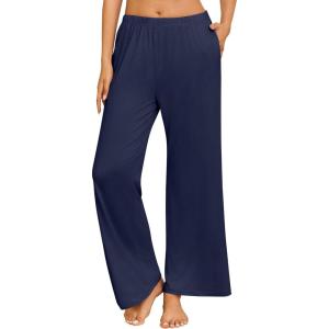 imageEkouaer Pajama Pants for Women Soft Comfy Pajama Bottoms Casual Stretch Wide Leg Pants with PocketsNavy