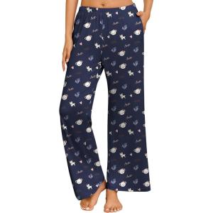 imageEkouaer Pajama Pants for Women Soft Comfy Pajama Bottoms Casual Stretch Wide Leg Pants with PocketsNavy Print