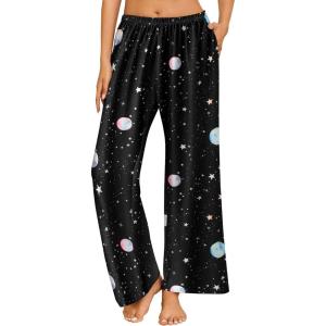 imageEkouaer Pajama Pants for Women Soft Comfy Pajama Bottoms Casual Stretch Wide Leg Pants with PocketsPlanet