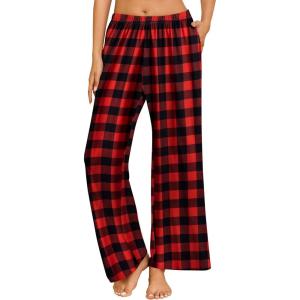 imageEkouaer Pajama Pants for Women Soft Comfy Pajama Bottoms Casual Stretch Wide Leg Pants with PocketsRed Black Plaid