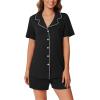 imageEkouaer Pajamas Set for Women 2 Piece Pjs Short Sleeve Sleepwear Button Down Lounge Shorts Sets SXXLBlack