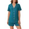 imageEkouaer Pajamas Set for Women 2 Piece Pjs Short Sleeve Sleepwear Button Down Lounge Shorts Sets SXXLBlue Green