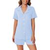 imageEkouaer Pajamas Set for Women 2 Piece Pjs Short Sleeve Sleepwear Button Down Lounge Shorts Sets SXXLClear Blue