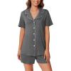 imageEkouaer Pajamas Set for Women 2 Piece Pjs Short Sleeve Sleepwear Button Down Lounge Shorts Sets SXXLGrey