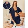 imageEkouaer Pajamas Set for Women 2 Piece Pjs Short Sleeve Sleepwear Button Down Lounge Shorts Sets SXXLNavy Blue