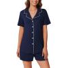 imageEkouaer Pajamas Set for Women 2 Piece Pjs Short Sleeve Sleepwear Button Down Lounge Shorts Sets SXXLNavy Blue