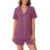 imageEkouaer Pajamas Set for Women 2 Piece Pjs Short Sleeve Sleepwear Button Down Lounge Shorts Sets SXXLPurple