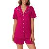 imageEkouaer Pajamas Set for Women 2 Piece Pjs Short Sleeve Sleepwear Button Down Lounge Shorts Sets SXXLRose Red