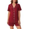 imageEkouaer Pajamas Set for Women 2 Piece Pjs Short Sleeve Sleepwear Button Down Lounge Shorts Sets SXXLWine Red
