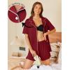 imageEkouaer Pajamas Set for Women 2 Piece Pjs Short Sleeve Sleepwear Button Down Lounge Shorts Sets SXXLWine Red