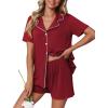 imageEkouaer Pajamas Set for Women 2 Piece Pjs Short Sleeve Sleepwear Button Down Lounge Shorts Sets SXXLWine Red