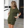 imageEkouaer Womens 2 Piece Lounge Set 2025 Summer Biker Shorts Set Outfits Short Sleeve Oversized Top Matching TracksuitArmy Green