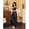imageEkouaer Womens Silk Satin Pajama Pants Casual Loose Lounge Pants Drawstring Elastic Waist Wide Leg Pj Bottoms with PocketsBlack