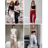 imageEkouaer Womens Silk Satin Pajama Pants Casual Loose Lounge Pants Drawstring Elastic Waist Wide Leg Pj Bottoms with PocketsBlack