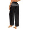 imageEkouaer Womens Silk Satin Pajama Pants Casual Loose Lounge Pants Drawstring Elastic Waist Wide Leg Pj Bottoms with PocketsBlack