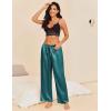 imageEkouaer Womens Silk Satin Pajama Pants Casual Loose Lounge Pants Drawstring Elastic Waist Wide Leg Pj Bottoms with PocketsBlue Green