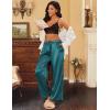 imageEkouaer Womens Silk Satin Pajama Pants Casual Loose Lounge Pants Drawstring Elastic Waist Wide Leg Pj Bottoms with PocketsBlue Green