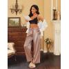 imageEkouaer Womens Silk Satin Pajama Pants Casual Loose Lounge Pants Drawstring Elastic Waist Wide Leg Pj Bottoms with PocketsBrown