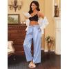 imageEkouaer Womens Silk Satin Pajama Pants Casual Loose Lounge Pants Drawstring Elastic Waist Wide Leg Pj Bottoms with PocketsClear Blue