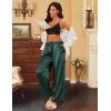 imageEkouaer Womens Silk Satin Pajama Pants Casual Loose Lounge Pants Drawstring Elastic Waist Wide Leg Pj Bottoms with PocketsDeep Green