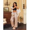 imageEkouaer Womens Silk Satin Pajama Pants Casual Loose Lounge Pants Drawstring Elastic Waist Wide Leg Pj Bottoms with PocketsKhaki